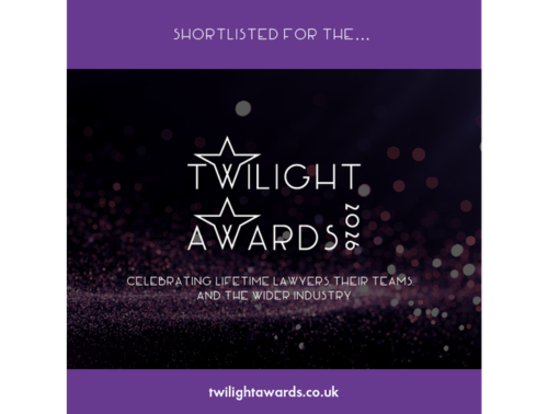 Image showcasing that Howell Jones Solicitors has been shortlisted at the Lifetime Lawyers Twilight Awards.